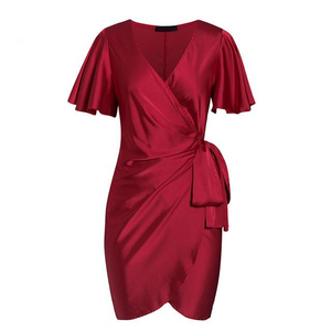 Red Ruffle Wrap Dress with Sash ...